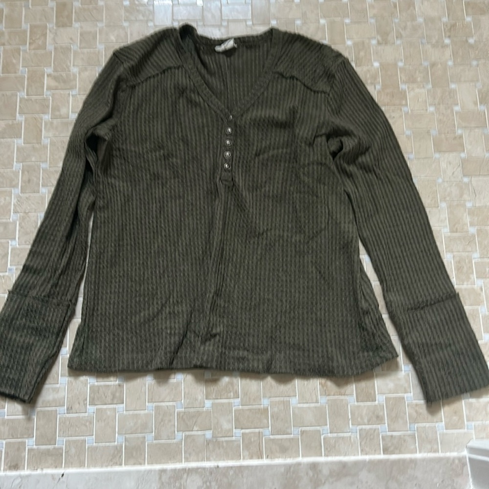 Nordstrom Olive V Neck button sweater- Caslon brand